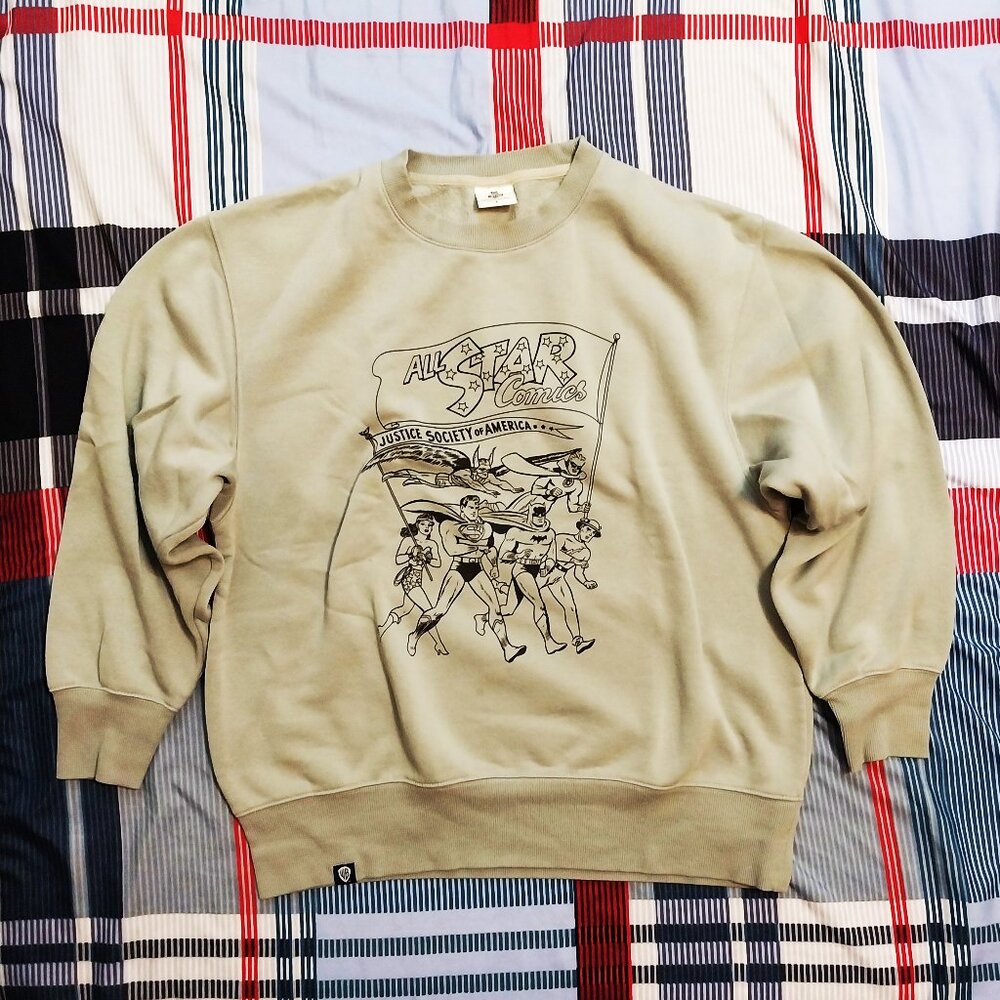 Official Men's Justice League Green All Star Comics Pullover Sweater USA Size M